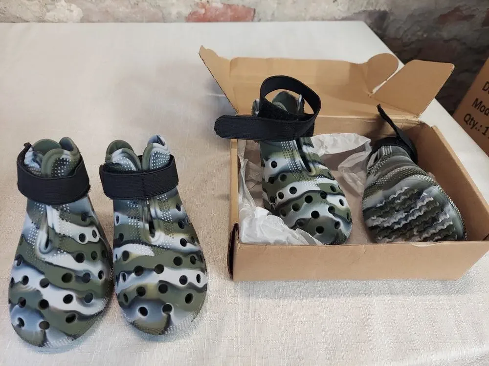 NINJA Dog Shoes Size 9 XXL Camo Paw Protector Boots Faux Crocs Adjustable Strap